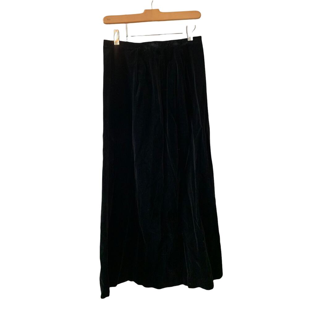 Vintage Black Velvet High Waisted Midi Skirt